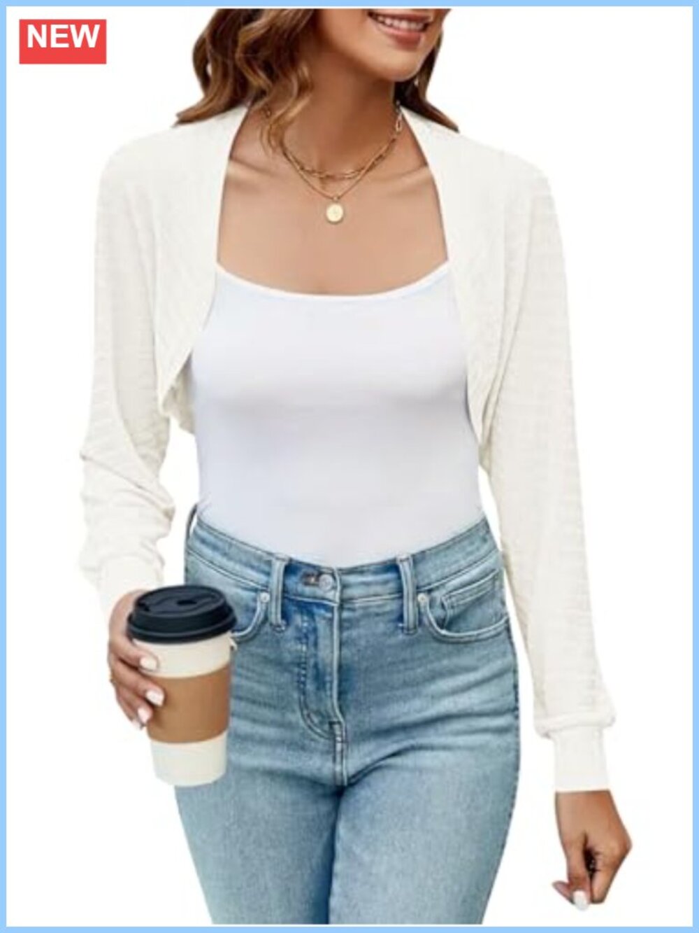 Women's Cropped Knit Cardigan Shrug Long Sleeve Open Front Lightweight Bolero
